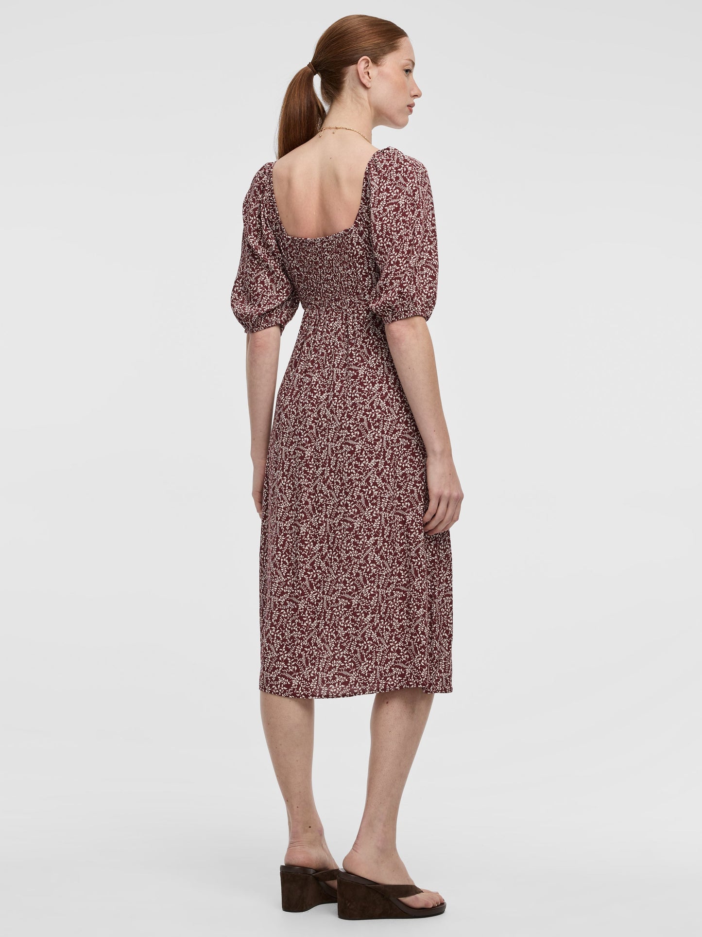 Short-Sleeve Midi Dress with Sweetheart Neckline