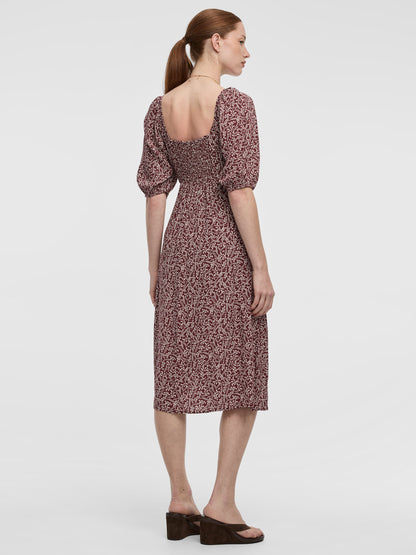 Short-Sleeve Midi Dress with Sweetheart Neckline