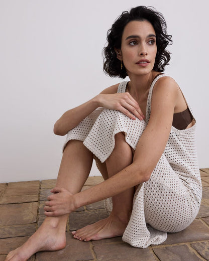 Sleeveless U-Neck Crochet Midi Dress