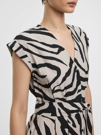 Extended-Sleeve V-Neck Belted Dress