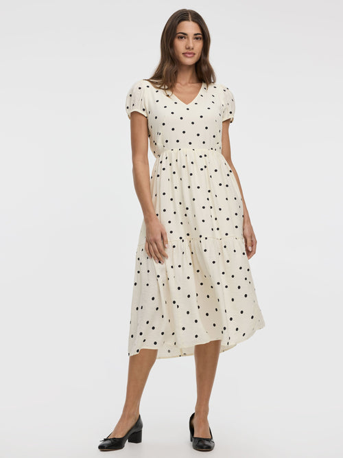 Short-Sleeve V-Neck Midi Dress
