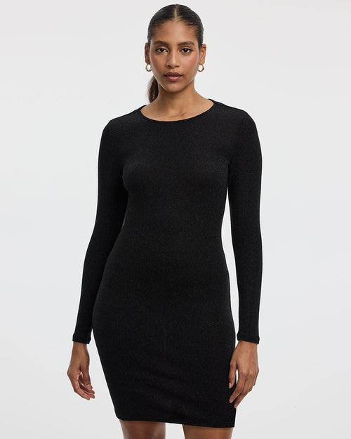 Long-Sleeve Mini Bodycon Shimmery Dress