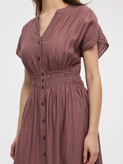 Elbow-Sleeve Midi Shirtdress