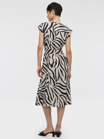 Extended-Sleeve V-Neck Belted Dress