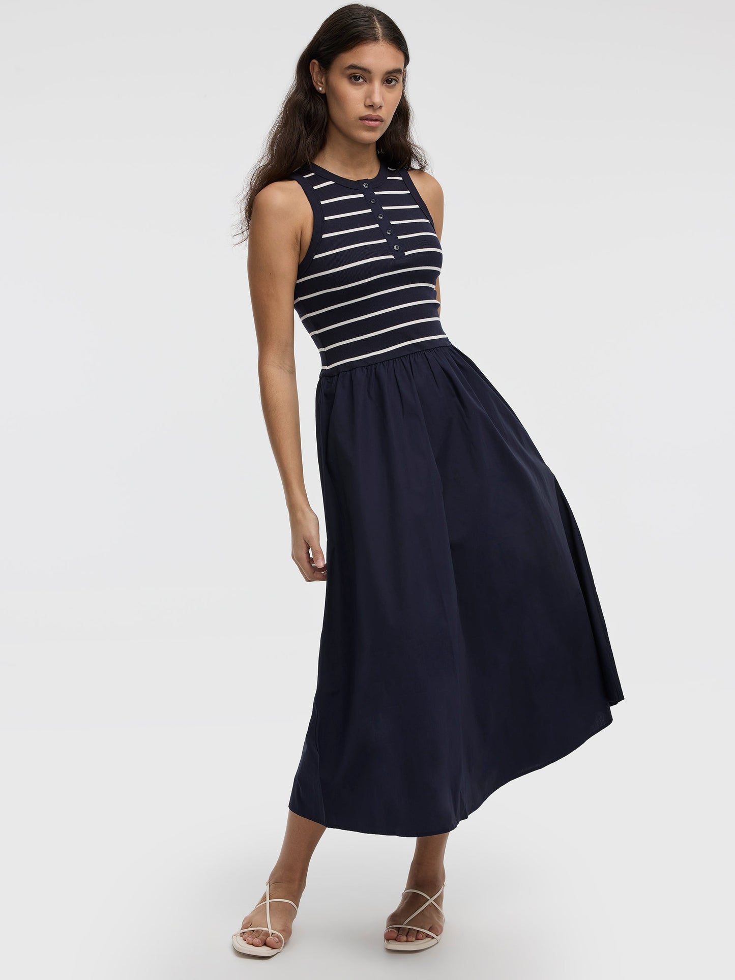 Sleeveless Mix-Media Maxi Dress